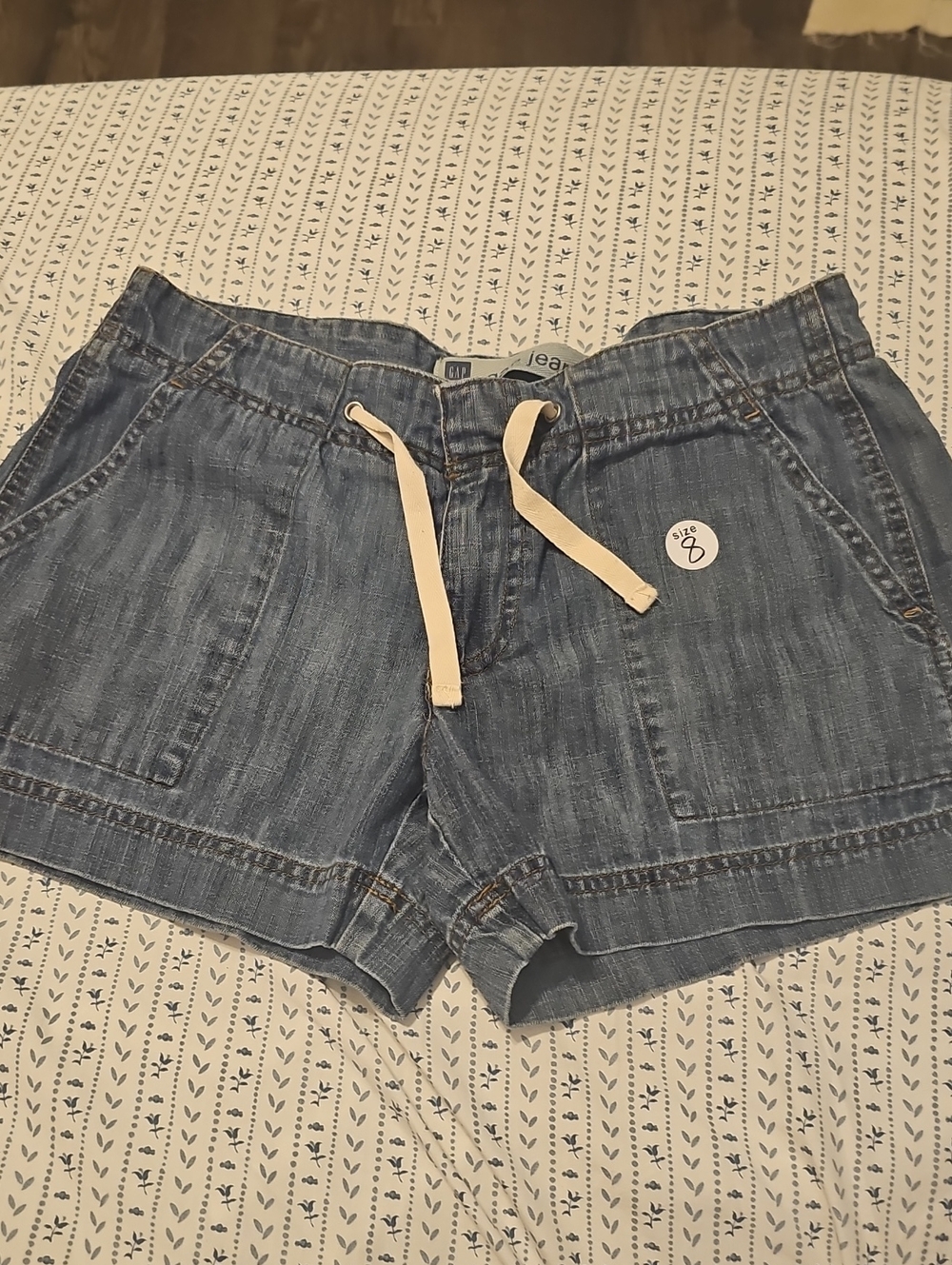 GAP Shorts Cargo Blue Drawstring Jean Denim Women's Size 8 Pockets